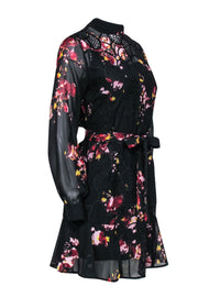 Current Boutique-Reiss - Black Floral Print Mini Dress w/ Crochet Embellishment Sz 4