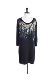 Current Boutique-Reiss - Black Floral Print Silk Shift Dress Sz 6