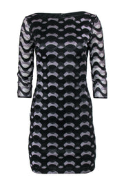 Current Boutique-Reiss - Black & Silver Embroidered Sheath Dress w/ Mesh Sleeves Sz 2