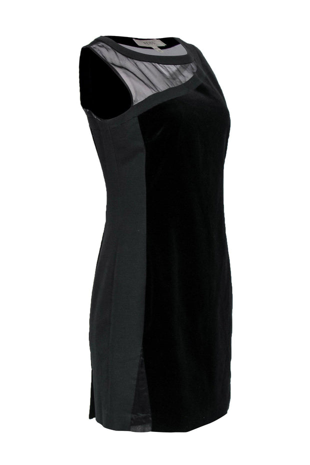 Current Boutique-Reiss - Black Velvet Sheath Dress w/ Mesh Sz 6