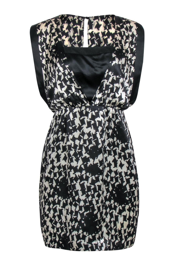 Current Boutique-Reiss - Black & White Patterned Silk Satin Layered Cocktail Dress Sz 8