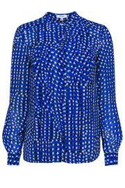 Current Boutique-Reiss - Blue, White & Black Dot Printed Pleated Blouse Sz 2