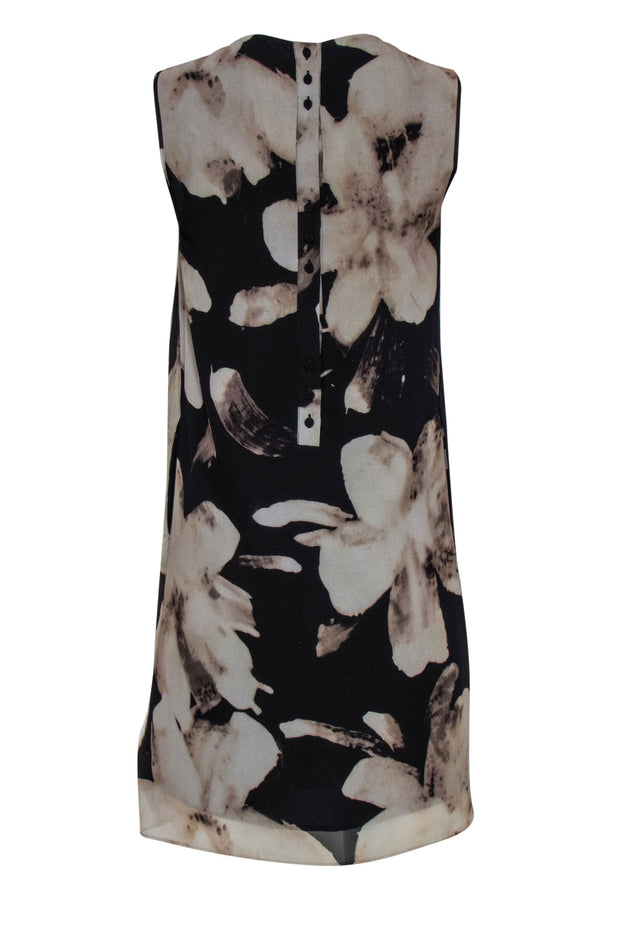 Current Boutique-Reiss - Brown & Tan Abstract Floral Shift Dress w/ Pleated Front Sz 6