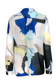 Current Boutique-Reiss - Cream, Black & Blue Printed Sheer Button-Up Blouse Sz 8