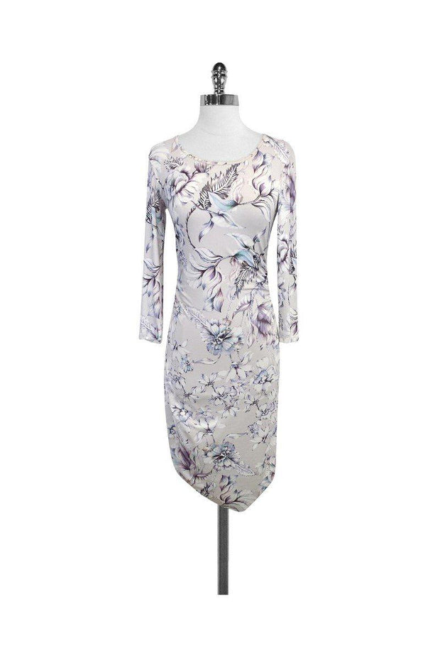 Current Boutique-Reiss - Grey & Purple Floral Print Bodycon Dress Sz S