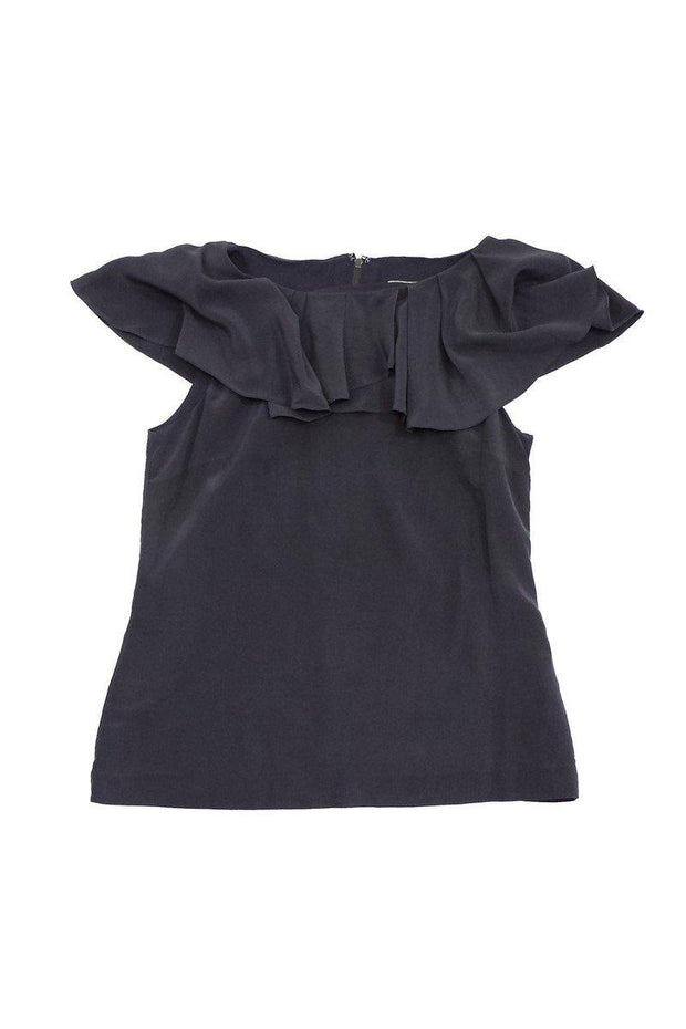 Current Boutique-Reiss - Grey Sleeveless Ruffle Silk Blouse Sz 6