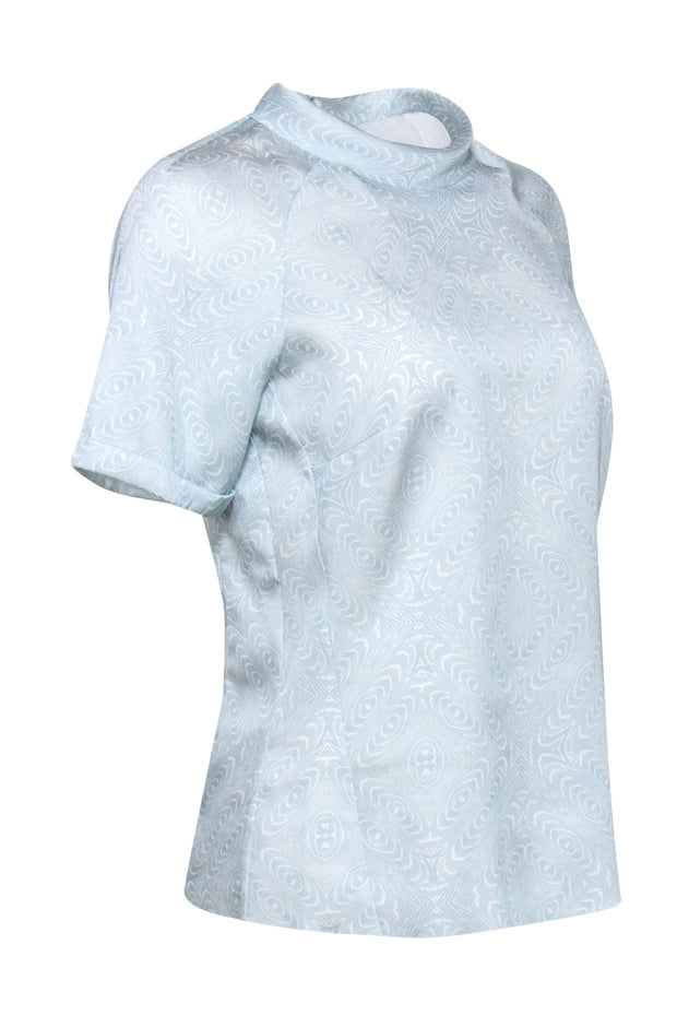 Current Boutique-Reiss - Light Blue Wood Grain Print Short Sleeve Blouse Sz 6