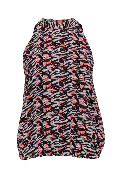 Current Boutique-Reiss - Maroon & Pink Abstract Print Halter Top w/ Necktie Sz 6