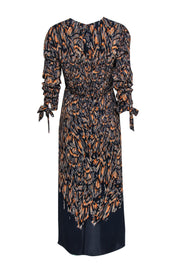 Current Boutique-Reiss - Navy & Orange Cross-Hatching Print Empire Waist Dress Sz 8