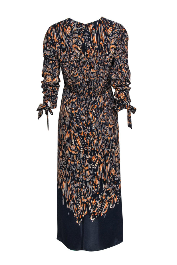 Current Boutique-Reiss - Navy & Orange Cross-Hatching Print Empire Waist Dress Sz 8