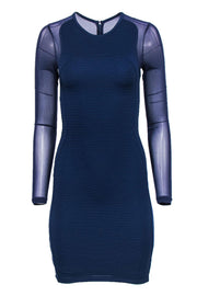 Current Boutique-Reiss - Navy Textured Bodycon Dress w/ Mesh Sleeves Sz 2