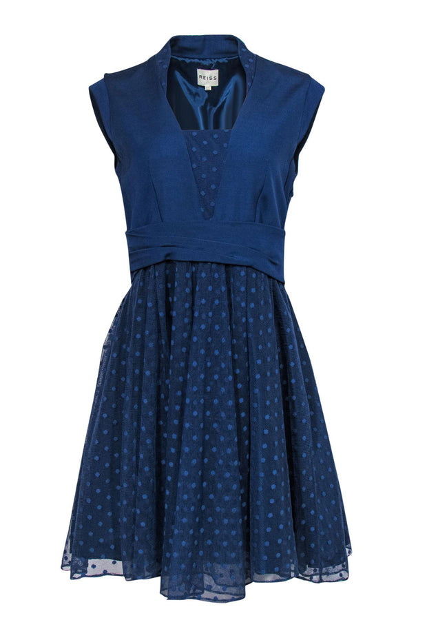 Current Boutique-Reiss - Smokey Blue Polka Dot Tulle Dress Sz 8