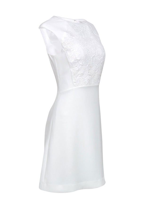 Current Boutique-Reiss - White A-Line "Talithia" Dress w/ Floral Lace Paneling Sz 4