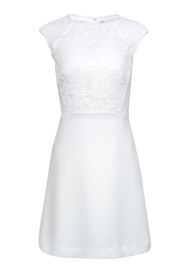 Current Boutique-Reiss - White A-Line "Talithia" Dress w/ Floral Lace Paneling Sz 4