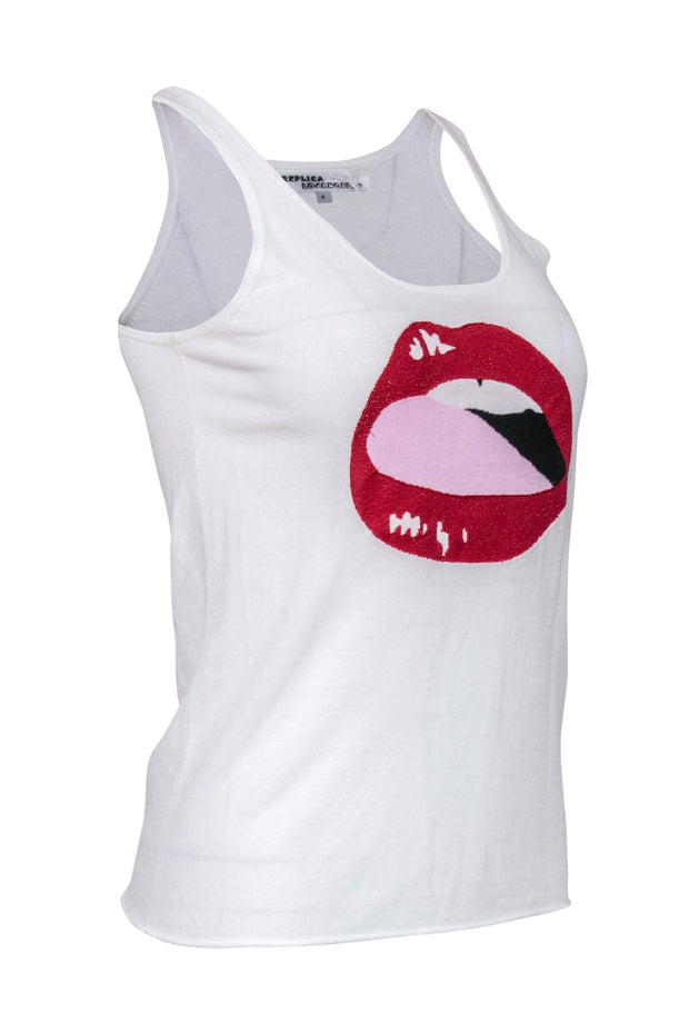 Current Boutique-Replica Los Angeles - White Knit Tank w/ Lip Design Sz S