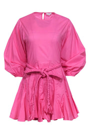 Current Boutique-Rhode - Bubblegum Pink Puff Sleeve Fit & Flare Dress w/ Rope Belt Sz L