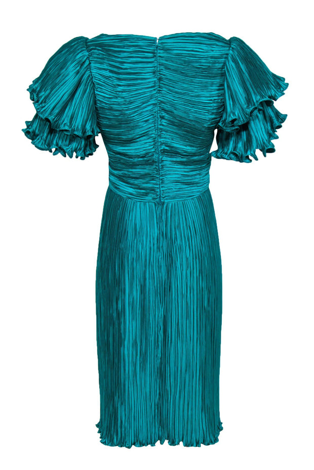 Current Boutique-Richilene - Vintage Teal Pleated Tiered Sleeve Midi Dress Sz 12