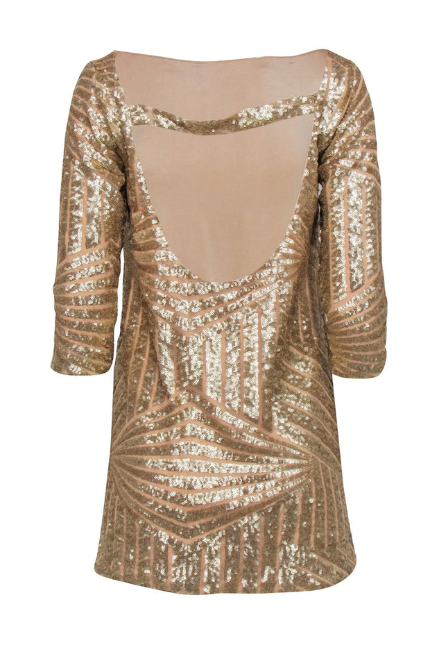 Current Boutique-Ripley Rader - Gold Sequin Mini Dress w/ Open Back Sz 1