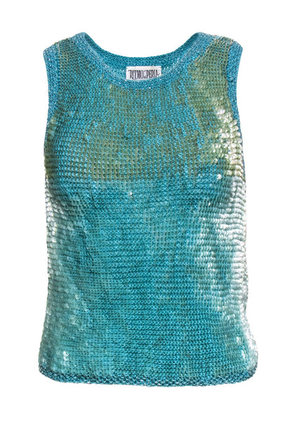 Current Boutique-Ritmo di Perla - Vintage Turquoise Sequin Knit Tank Sz 6