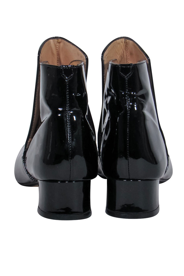 Current Boutique-Robert Clergerie - Black Patent Leather Low Block Heel Booties Sz 7.5