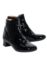 Current Boutique-Robert Clergerie - Black Patent Leather Low Block Heel Booties Sz 7.5