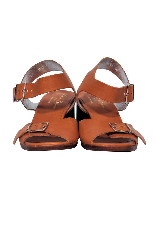 Current Boutique-Robert Clergerie - Brown Leather Buckle Strap Block Heel Sandals Sz 8.5