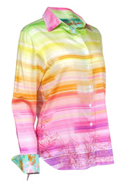 Current Boutique-Robert Graham - Bright Printed Marbled Striped Cotton Button-Up w/ Embroidery Sz M