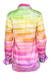 Current Boutique-Robert Graham - Bright Printed Marbled Striped Cotton Button-Up w/ Embroidery Sz M