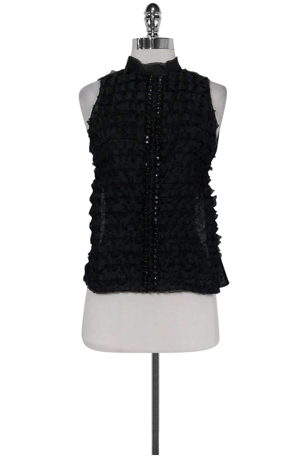 Current Boutique-Robert Rodriguez - Black Silk Ruffle Tank Top Sz 2