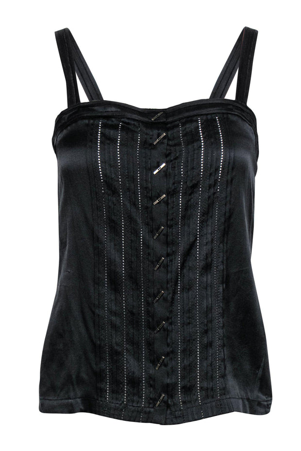 Current Boutique-Robert Rodriguez - Black Silk Satin Tank w/ Accent Buttons Sz 2