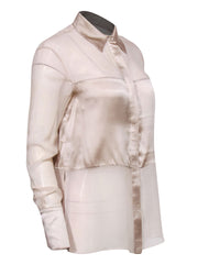 Current Boutique-Robert Rodriguez - Champagne Silk Sheer & Satin Blocked Blouse Sz 4