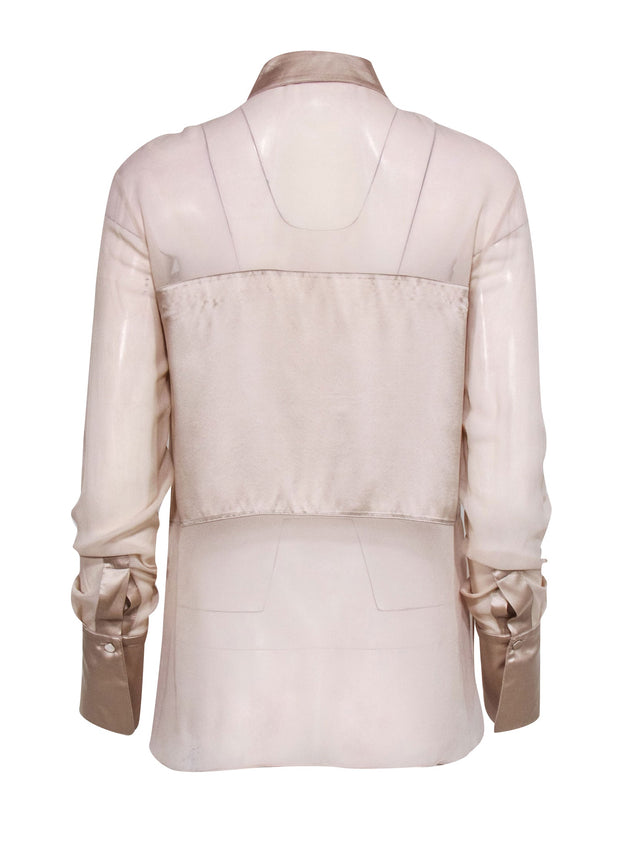 Current Boutique-Robert Rodriguez - Champagne Silk Sheer & Satin Blocked Blouse Sz 4