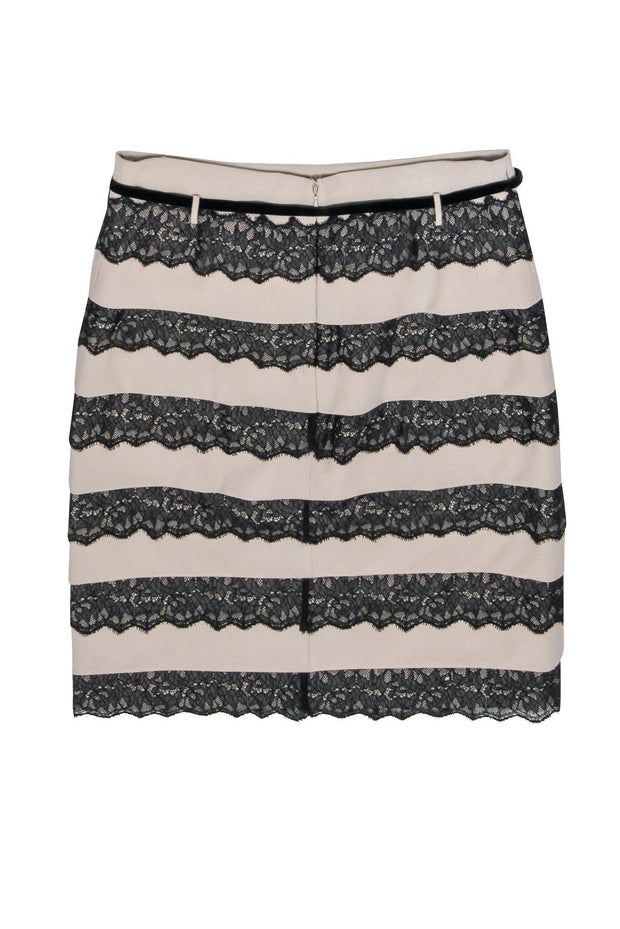 Current Boutique-Robert Rodriguez - Gray & Black Lace Striped Skirt w/ Velvet Bow Sz 8