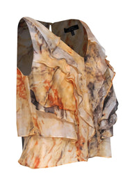 Current Boutique-Robert Rodriguez - Peach Marbled Silk Ruffled Tank Sz 4