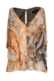 Current Boutique-Robert Rodriguez - Peach Marbled Silk Ruffled Tank Sz 4