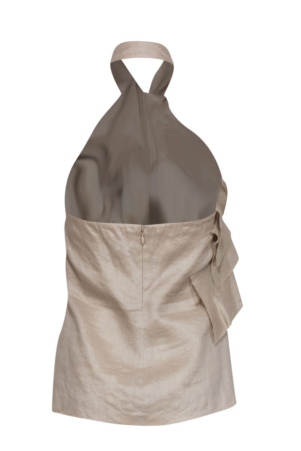 Current Boutique-Robert Rodriguez - Tan Linen Ruffle Halter Top Sz 0