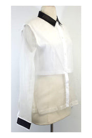 Current Boutique-Robert Rodriguez - White Silk & Black Leather Blouse Sz 6