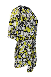 Current Boutique-Robert Rodriguez - Yellow, Black & White Draped One-Sleeve Silk Dress Sz 2