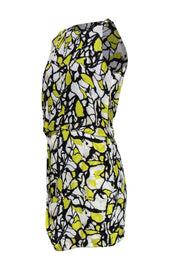 Current Boutique-Robert Rodriguez - Yellow, Black & White Draped One-Sleeve Silk Dress Sz 2