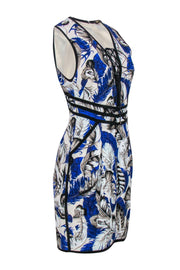 Current Boutique-Roberto Cavalli - Black, Blue & White Tropical Printed Lace-Up Sheath Dress Sz 4