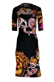 Current Boutique-Roberto Cavalli - Black Floral Scoop Neck Sheath Dress Sz 4