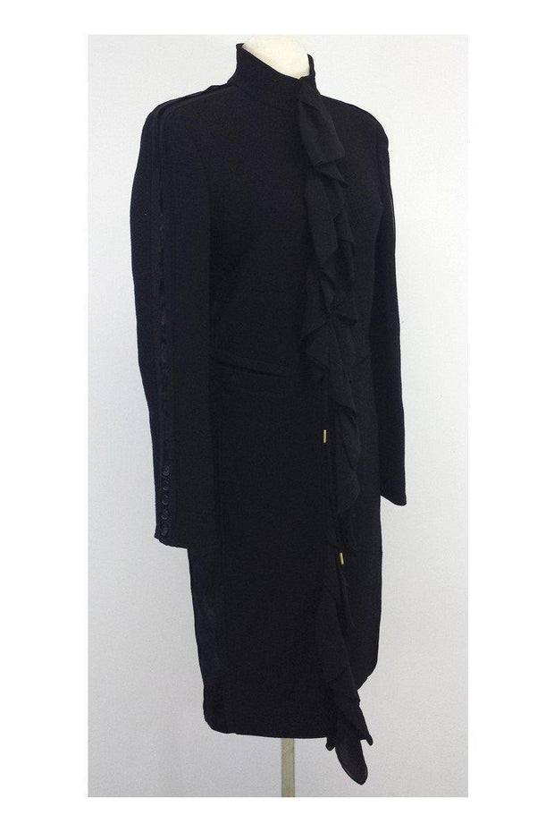 Current Boutique-Roberto Cavalli - Black Wool Ruffle Coat Sz 6