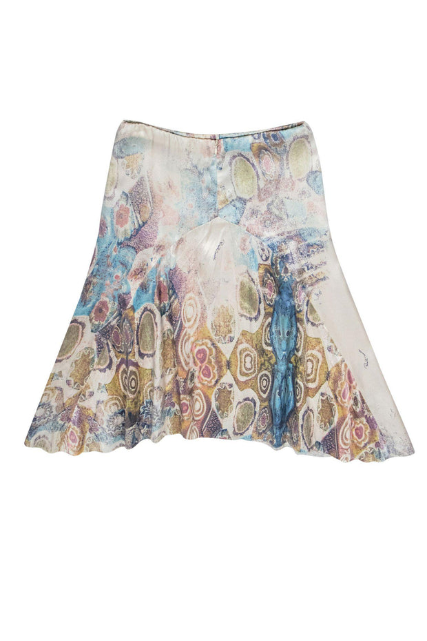 Current Boutique-Roberto Cavalli - Cream Geological Printed Silk Skirt Sz XS