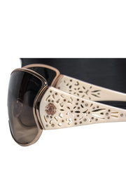 Current Boutique-Roberto Cavalli - Cream & Gold Lasercut Shield Sunglasses