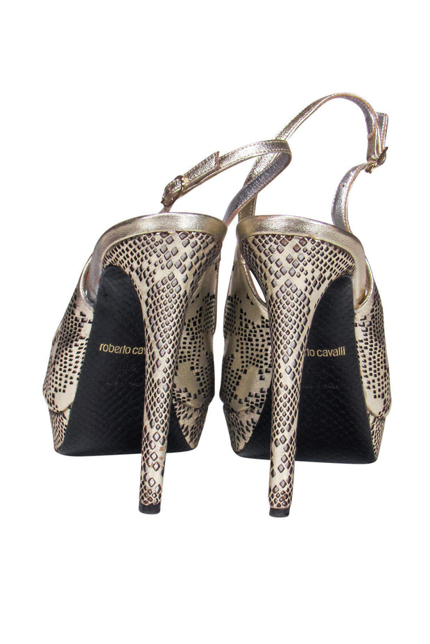 Current Boutique-Roberto Cavalli - Gold Perforated Slingback Pumps Sz 9.5