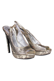 Current Boutique-Roberto Cavalli - Gold Perforated Slingback Pumps Sz 9.5