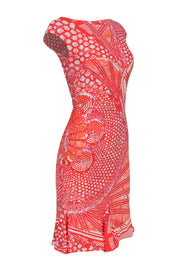 Current Boutique-Roberto Cavalli - Orange Abstract Printed Sheath Dress w/ Pleated Hem Sz 6