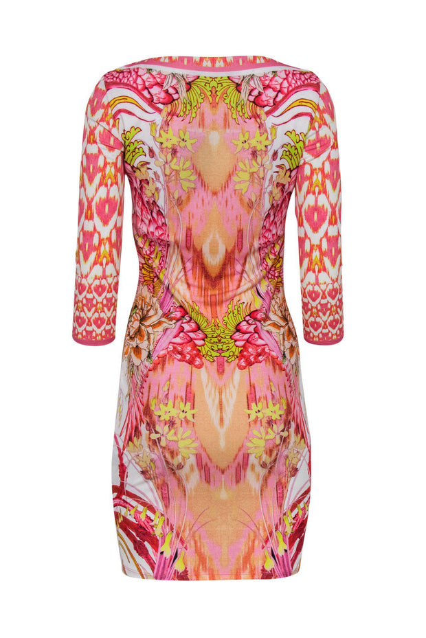 Current Boutique-Roberto Cavalli - Pink & White Floral Print Sheath Dress Sz 4