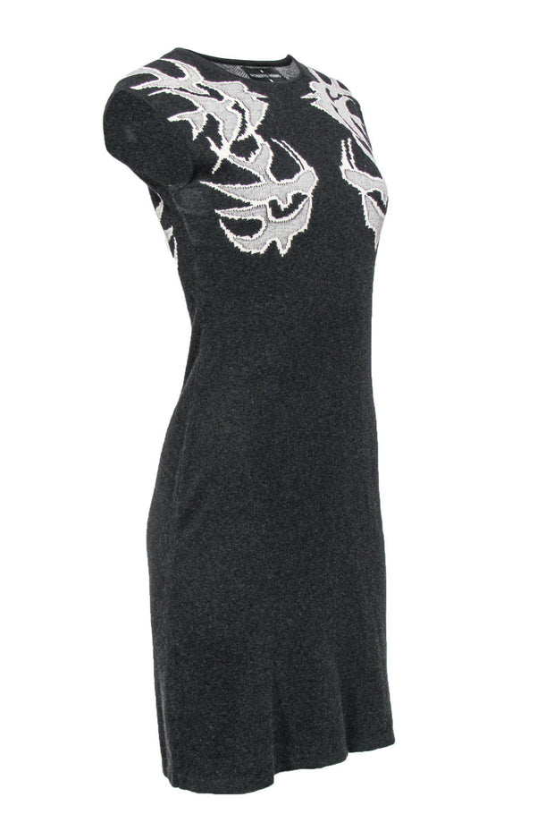 Current Boutique-Roberto Verino - Grey Shift Dress w/ White Bird Print Sz 10