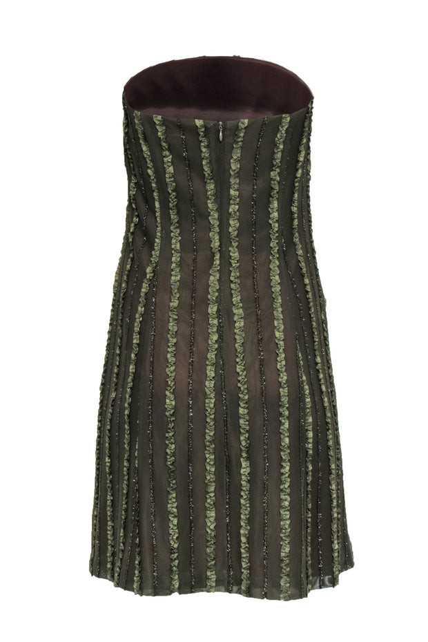 Current Boutique-Robin Jordan - Olive Green Strapless Dress w/ Metallic Ruffles Sz 2